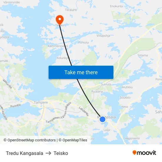 Tredu Kangasala to Teisko map