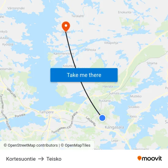 Kortesuontie to Teisko map