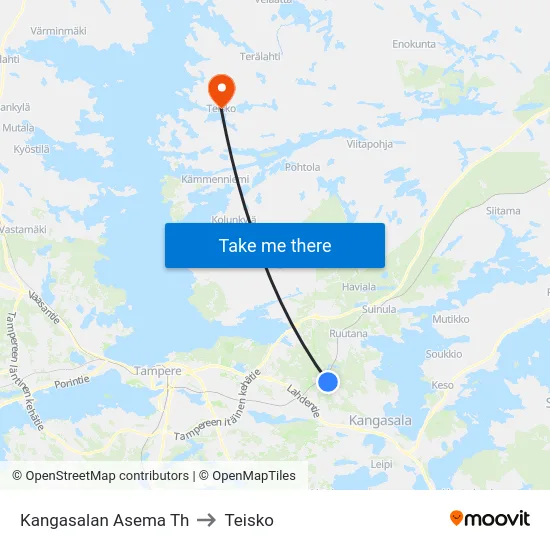 Kangasalan Asema Th to Teisko map