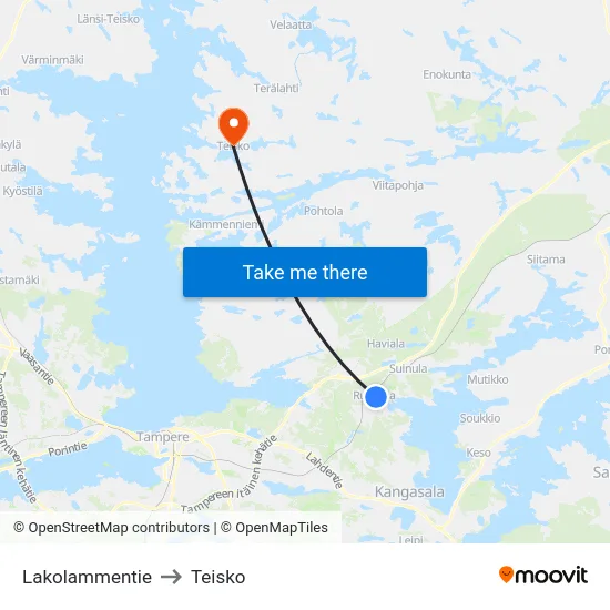 Lakolammentie to Teisko map