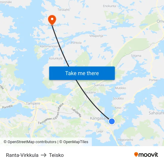Ranta-Virkkula to Teisko map