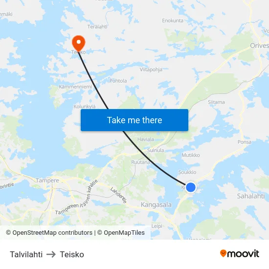 Talvilahti to Teisko map
