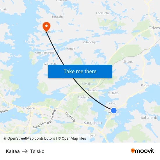 Kaitaa to Teisko map