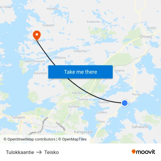 Tulokkaantie to Teisko map