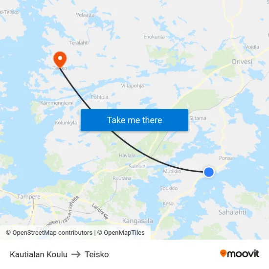 Kautialan Koulu to Teisko map