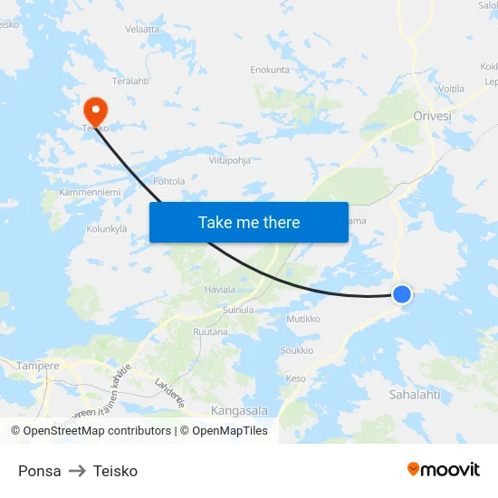 Ponsa to Teisko map