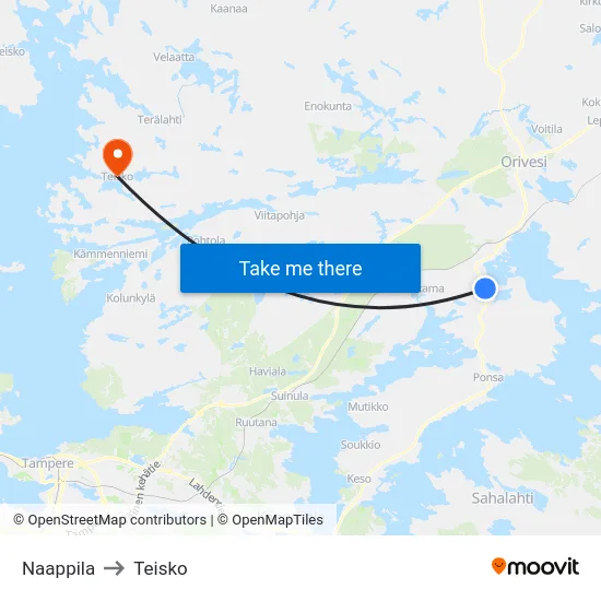 Naappila to Teisko map