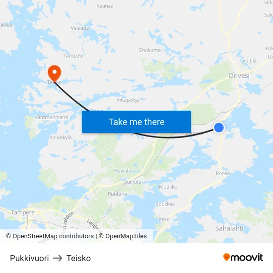 Pukkivuori to Teisko map