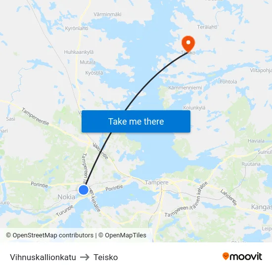 Vihnuskallionkatu to Teisko map