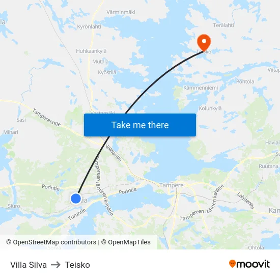 Villa Silva to Teisko map