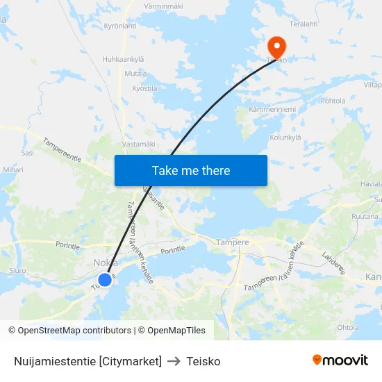 Nuijamiestentie [Citymarket] to Teisko map