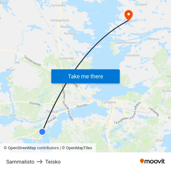 Sammalisto to Teisko map