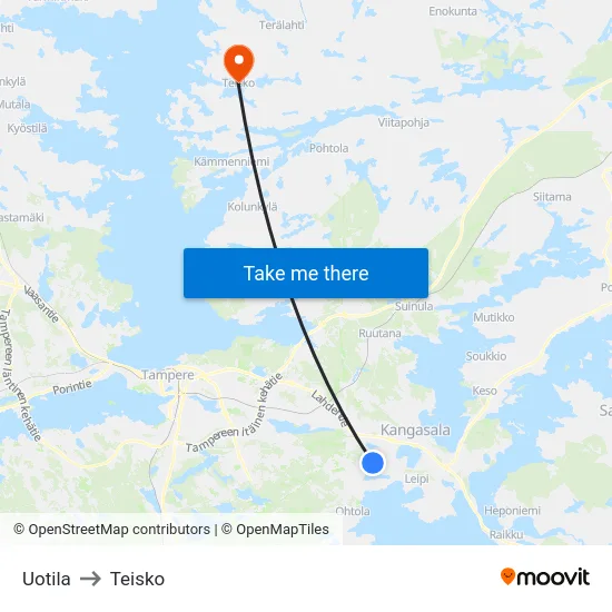 Uotila to Teisko map