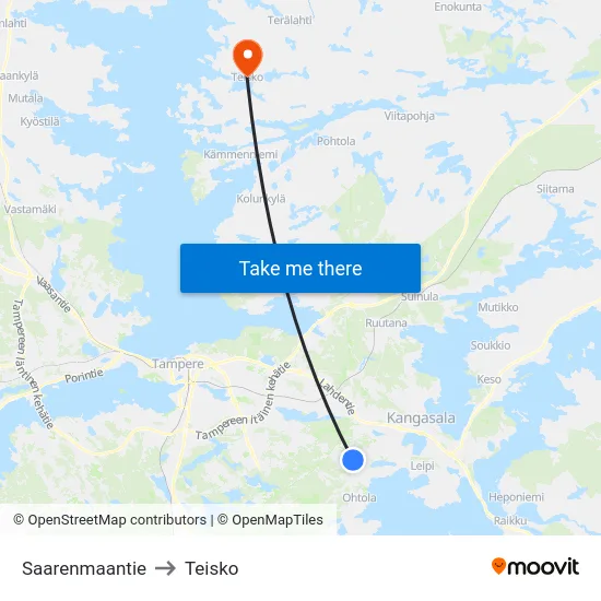 Saarenmaantie to Teisko map