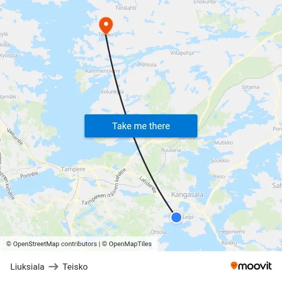 Liuksiala to Teisko map