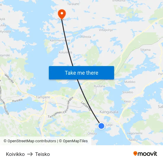 Koivikko to Teisko map