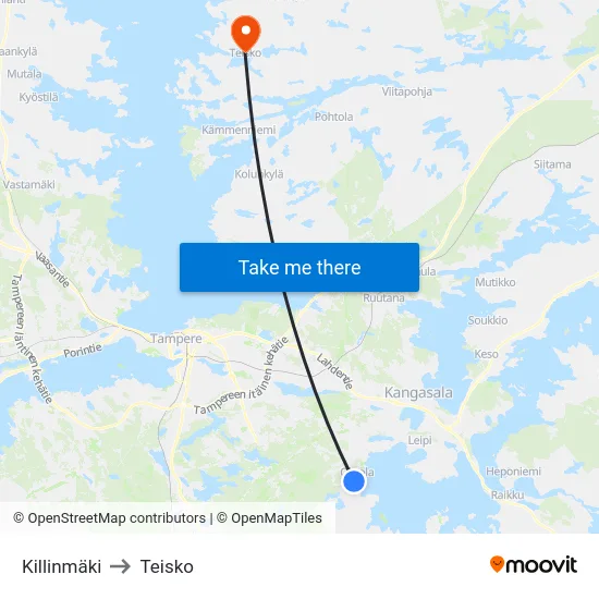 Killinmäki to Teisko map