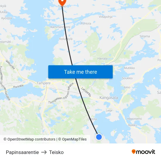 Papinsaarentie to Teisko map