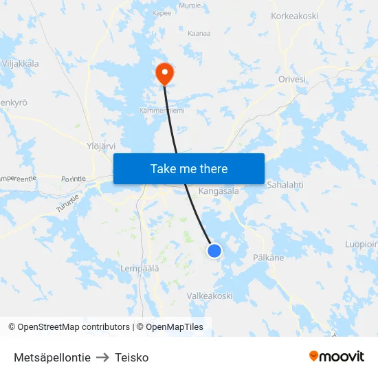 Metsäpellontie to Teisko map