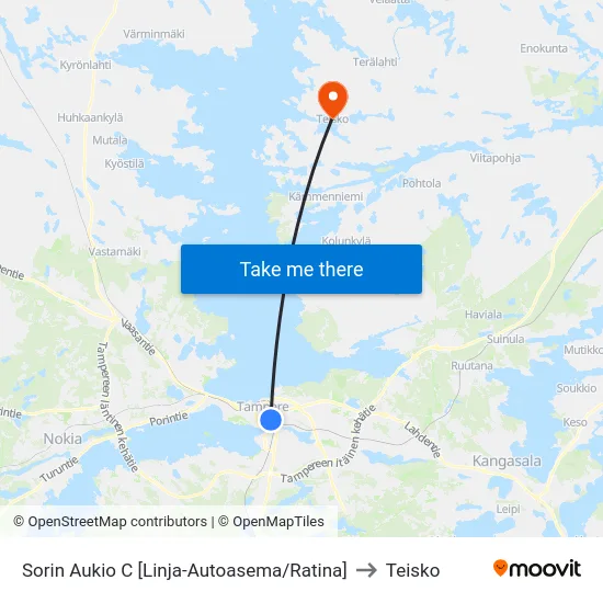 Sorin Aukio C [Linja-Autoasema/Ratina] to Teisko map
