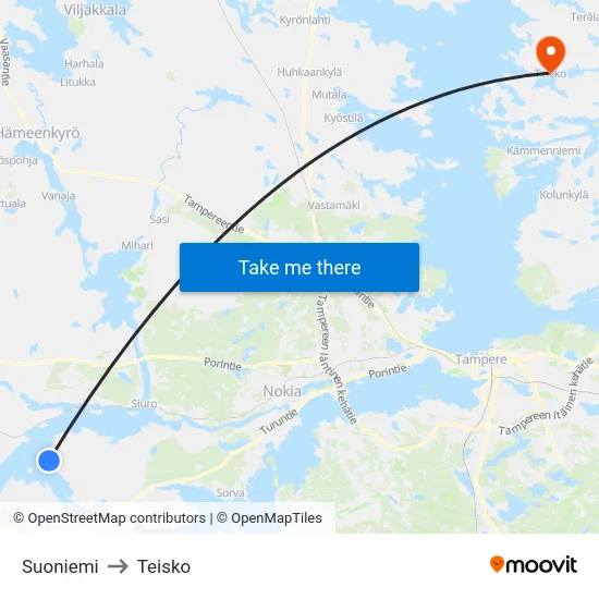 Suoniemi to Teisko map
