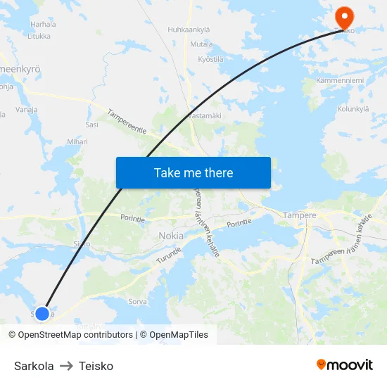 Sarkola to Teisko map
