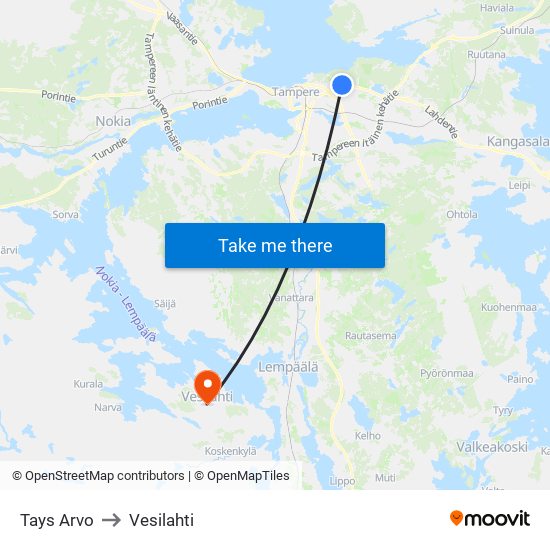 Tays Arvo to Vesilahti map