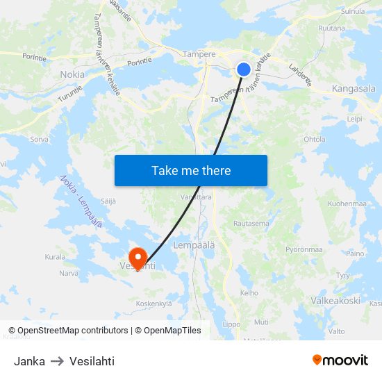 Janka to Vesilahti map