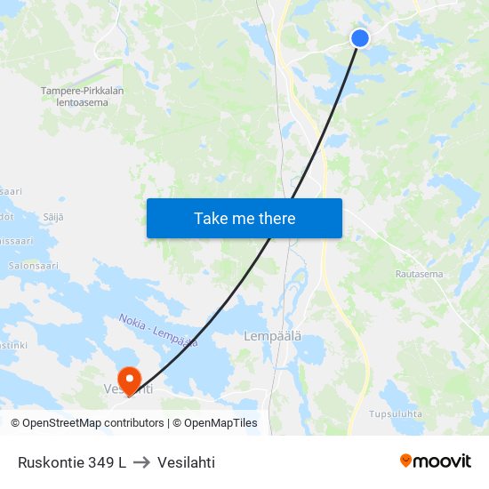 Ruskontie 349 L to Vesilahti map