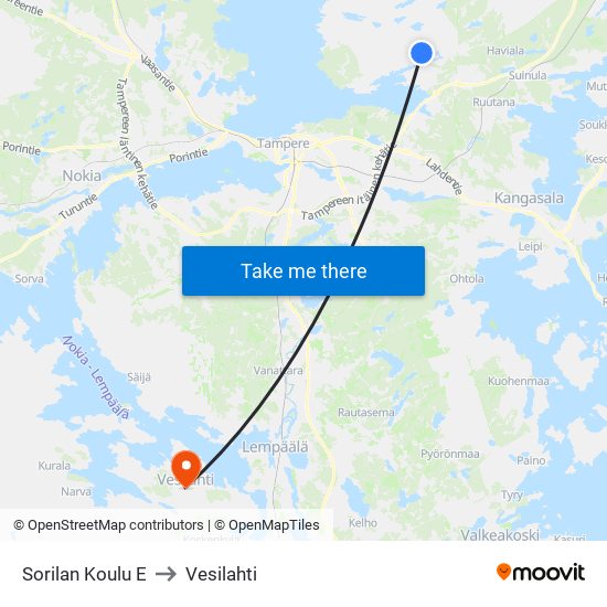 Sorilan Koulu E to Vesilahti map