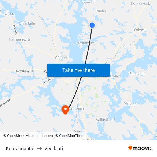 Kuorannantie to Vesilahti map