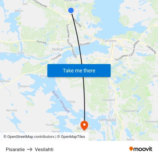 Pisaratie to Vesilahti map