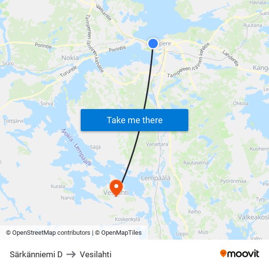 Särkänniemi D to Vesilahti map