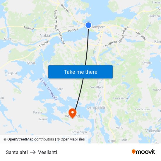 Santalahti to Vesilahti map