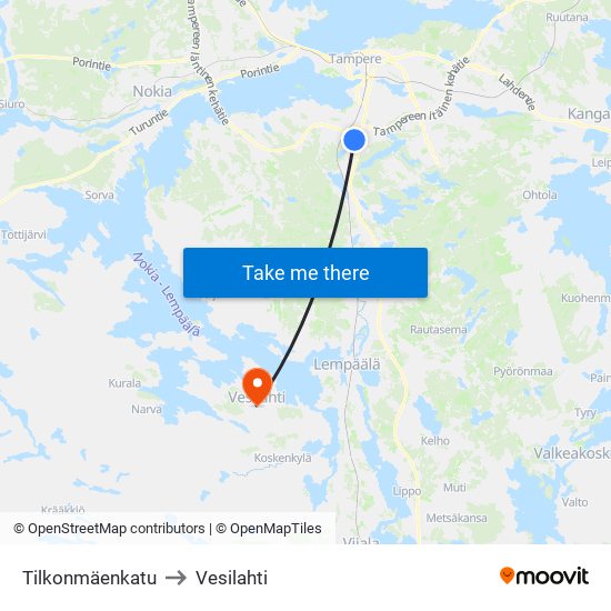 Tilkonmäenkatu to Vesilahti map