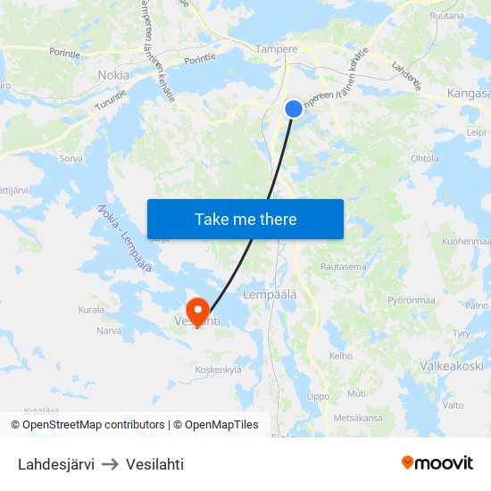 Lahdesjärvi to Vesilahti map