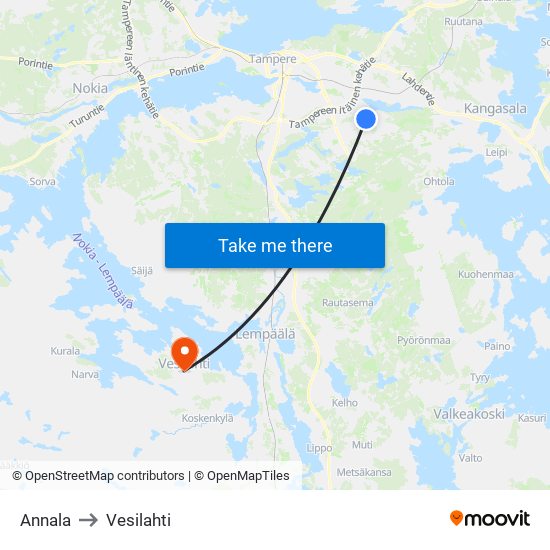 Annala to Vesilahti map