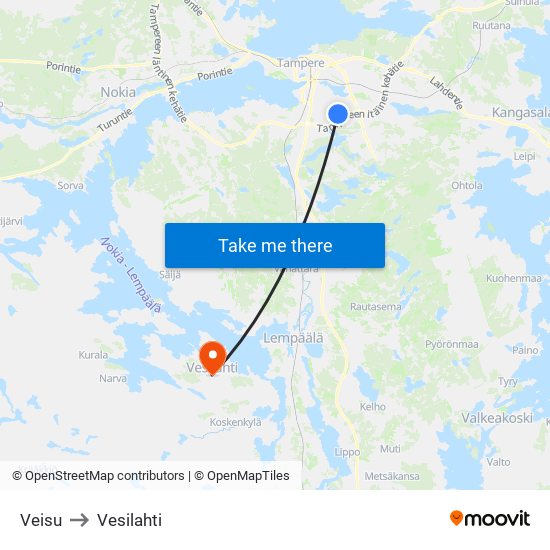 Veisu to Vesilahti map