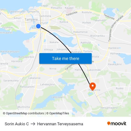 Sorin Aukio C to Hervannan Terveysasema map