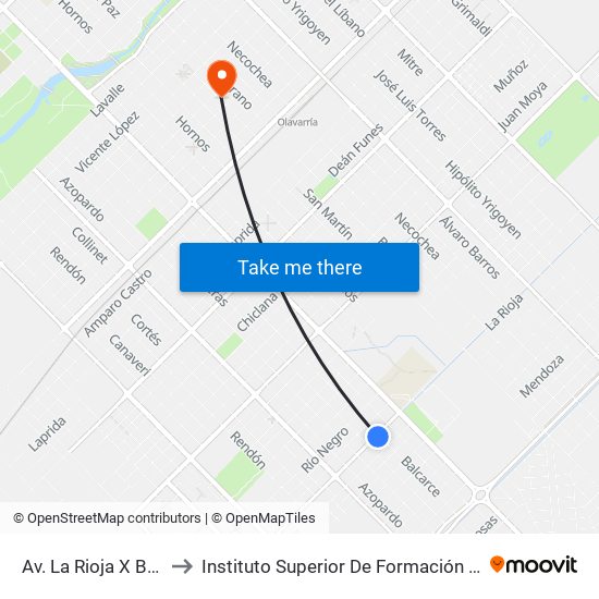 Av. La Rioja X Balcarce to Instituto Superior De Formación Tecnica 130 map