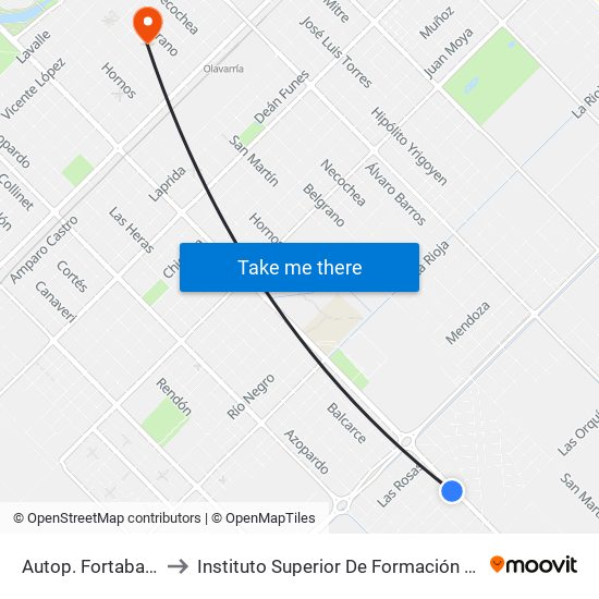 Autop. Fortabat 6689 to Instituto Superior De Formación Tecnica 130 map