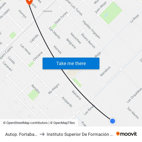 Autop. Fortabat 7188 to Instituto Superior De Formación Tecnica 130 map