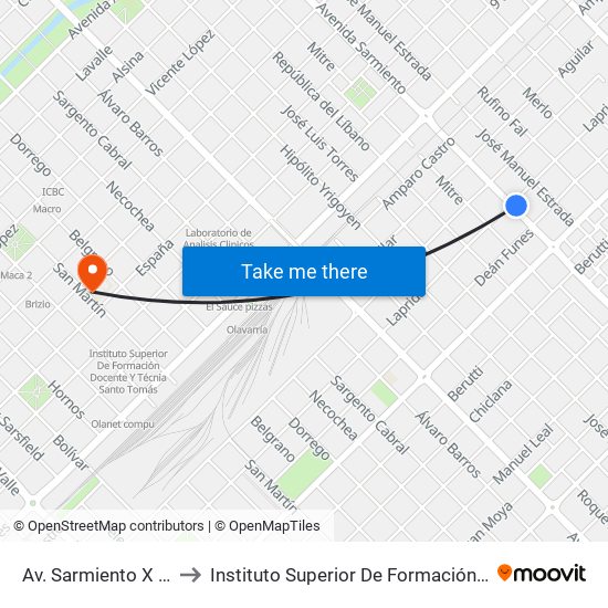 Av. Sarmiento X Laprida to Instituto Superior De Formación Tecnica 130 map