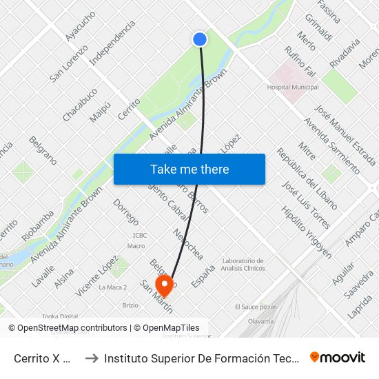 Cerrito X Mitre to Instituto Superior De Formación Tecnica 130 map