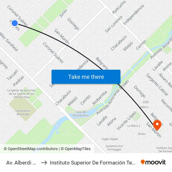 Av. Alberdi 2495 to Instituto Superior De Formación Tecnica 130 map