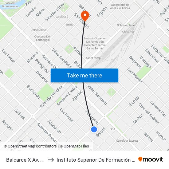 Balcarce X Av. Urquiza to Instituto Superior De Formación Tecnica 130 map