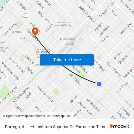 Dorrego, 4245 to Instituto Superior De Formación Tecnica 130 map