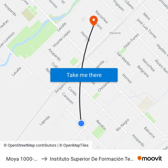 Moya 1000-1100 to Instituto Superior De Formación Tecnica 130 map