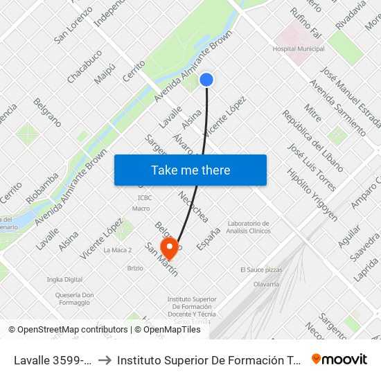 Lavalle 3599-3699 to Instituto Superior De Formación Tecnica 130 map