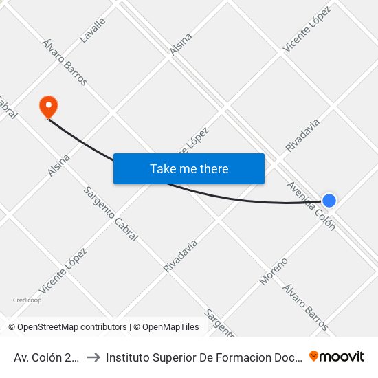 Av. Colón 2893 to Instituto Superior De Formacion Docente 47 map